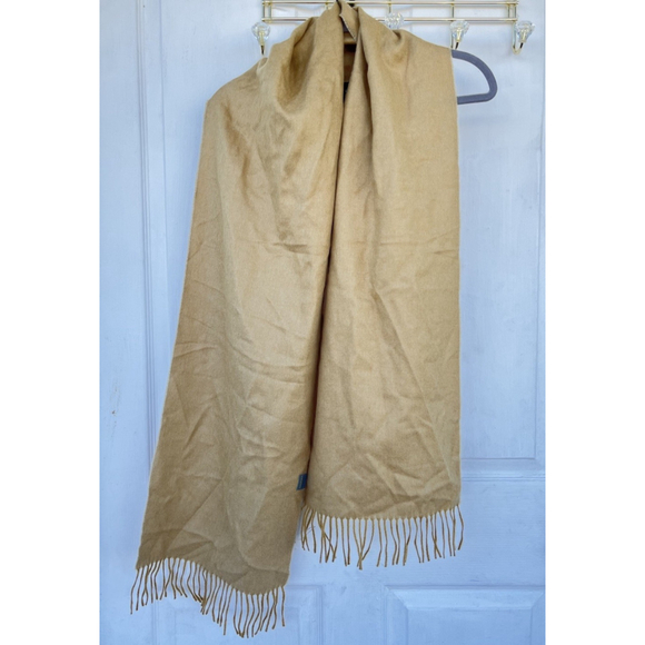 Baby Alpaca Scarf Solid Camel Beige Soft Warm Fringe Peru - Picture 2 of 15